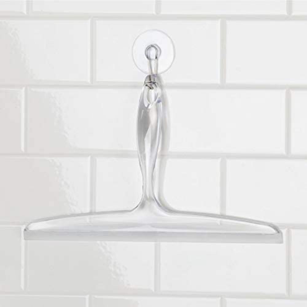 Plastic Bathroom Squeegee, with Suction Hook Holder, Clear, 12-Inch (Pack of 1)
